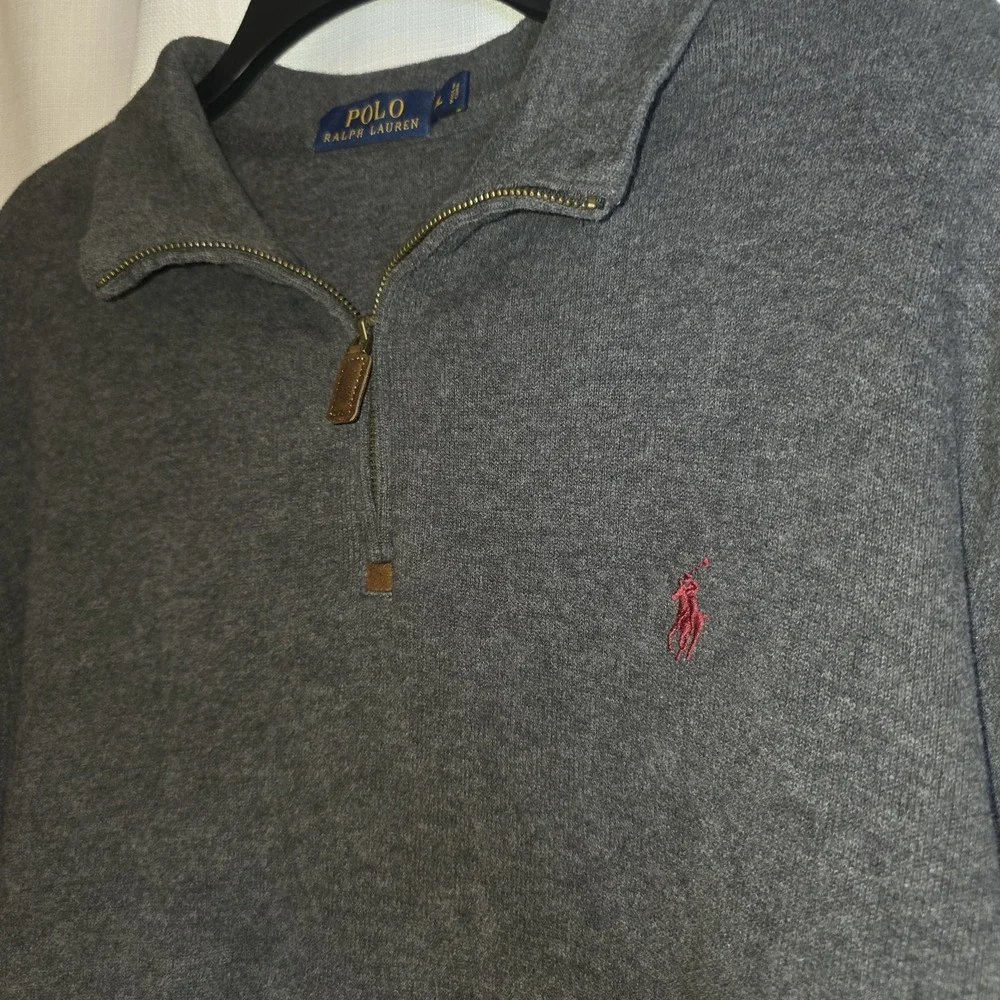 Polo Ralph Lauren Sweater Mens XL Gray 1/4 Zip Mock Neck Cotton Pullover Knit
